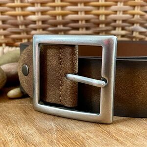 Brown Leather Belt with Silver Buckle